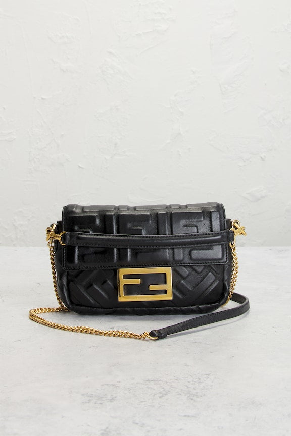 Fendi FF Embossed Mini Baguette Shoulder Bag