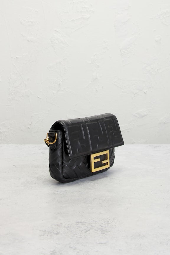 Fendi FF Embossed Mini Baguette Shoulder Bag