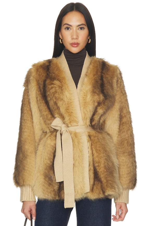 Heloise Faux Fur Belted Wrap Jacket