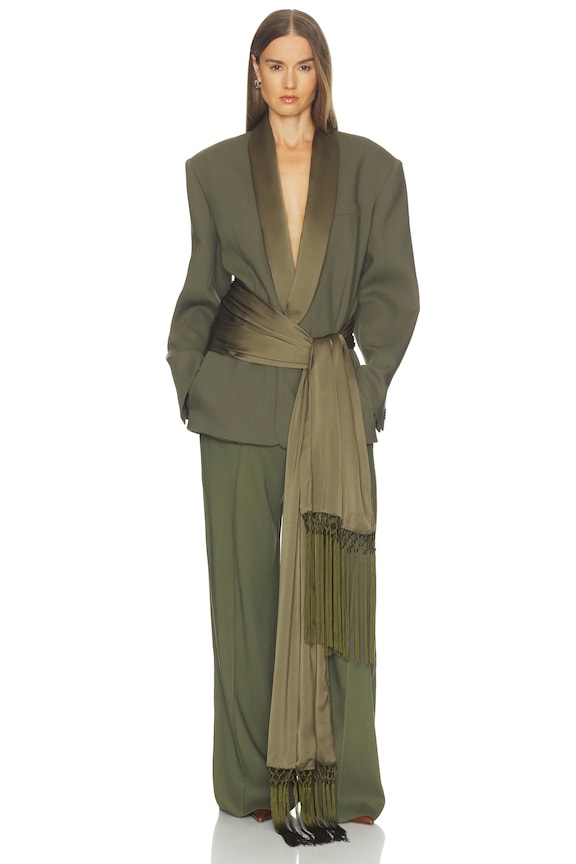 Wool Blend Longline Suiting Blazer