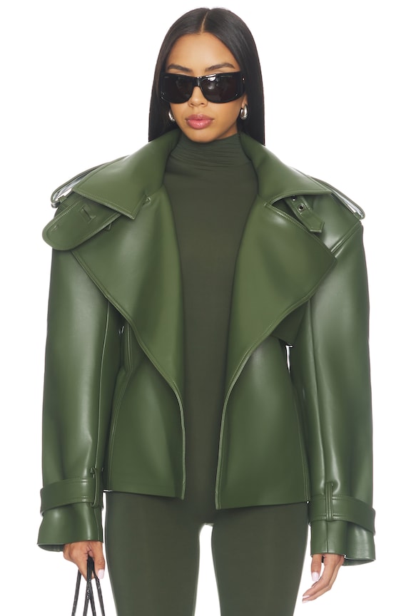 Faux Leather Belted Trench