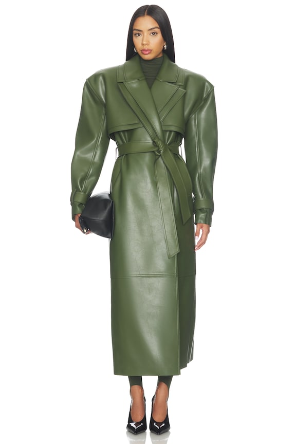 Faux Leather Dual Collar Trench Coat
