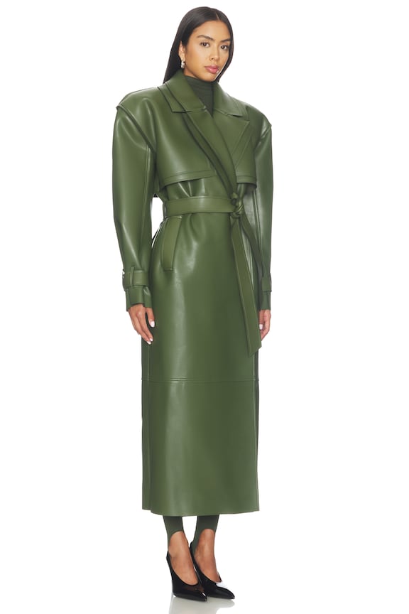 Faux Leather Dual Collar Trench Coat