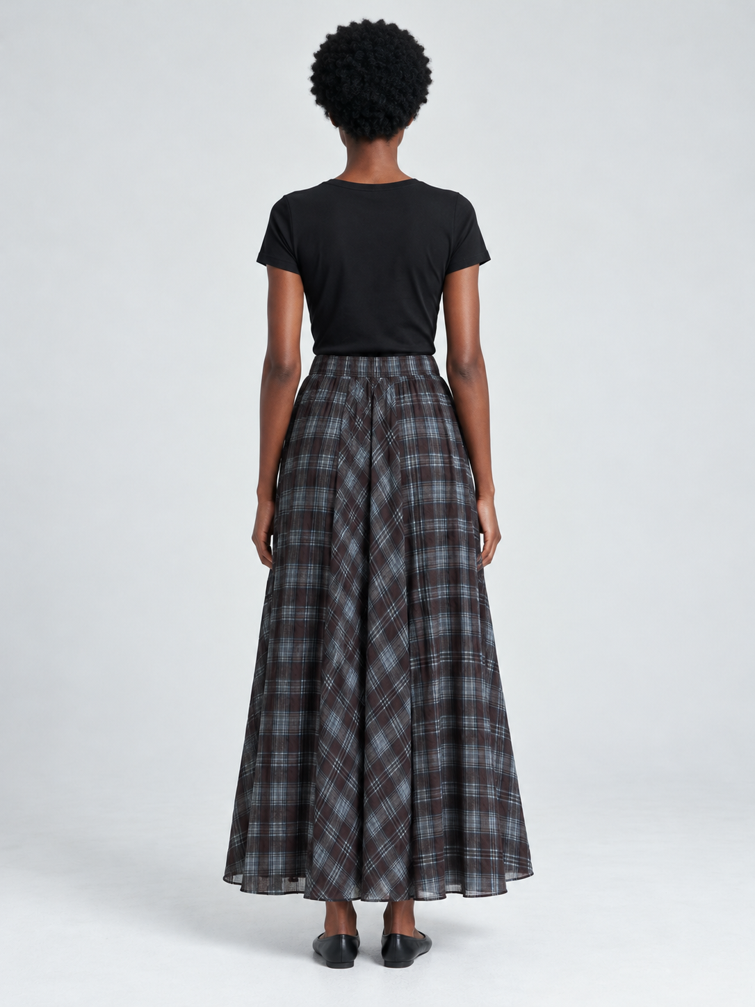 Muted Check Maxi Skirt