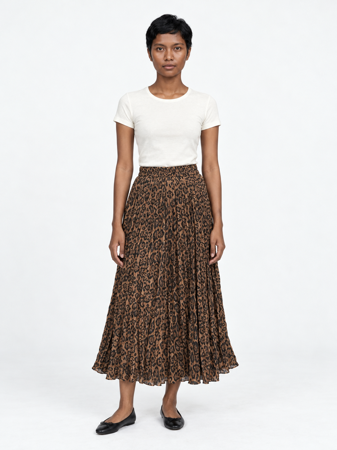 Leopard Pleated Midi Skirt