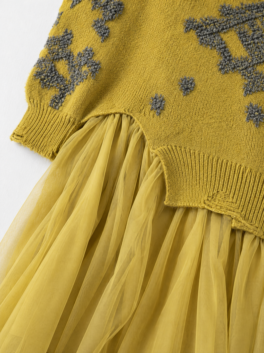 Patterned Knit Mesh-Hem Dress