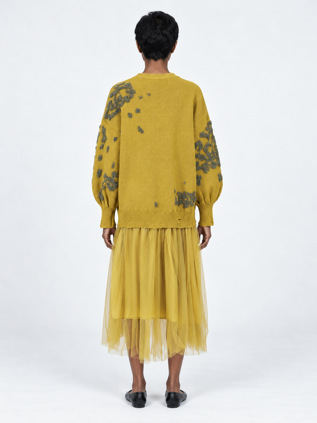 Patterned Knit Mesh-Hem Dress