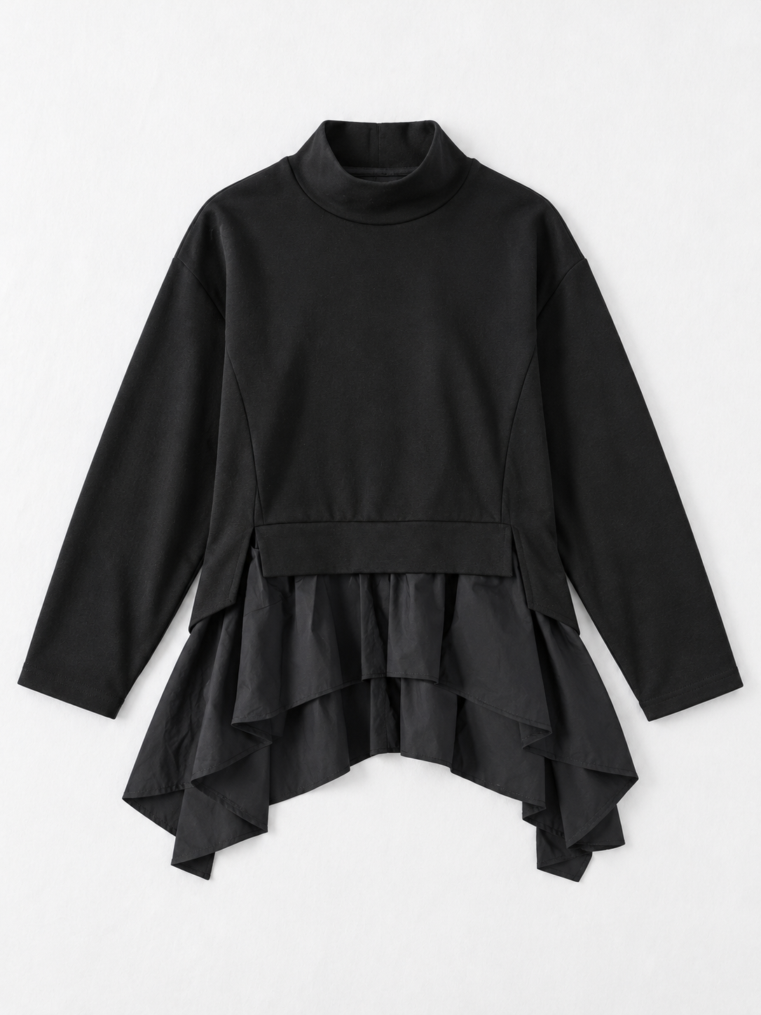 Ruffle-Hem High-Neck Sweatshirt