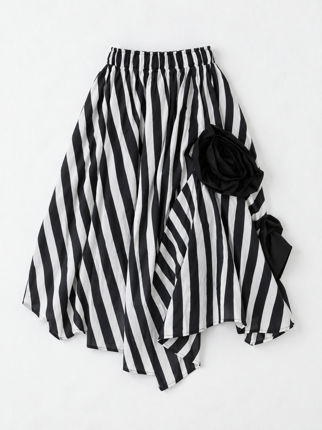 Stripe Rosette Midi Skirt