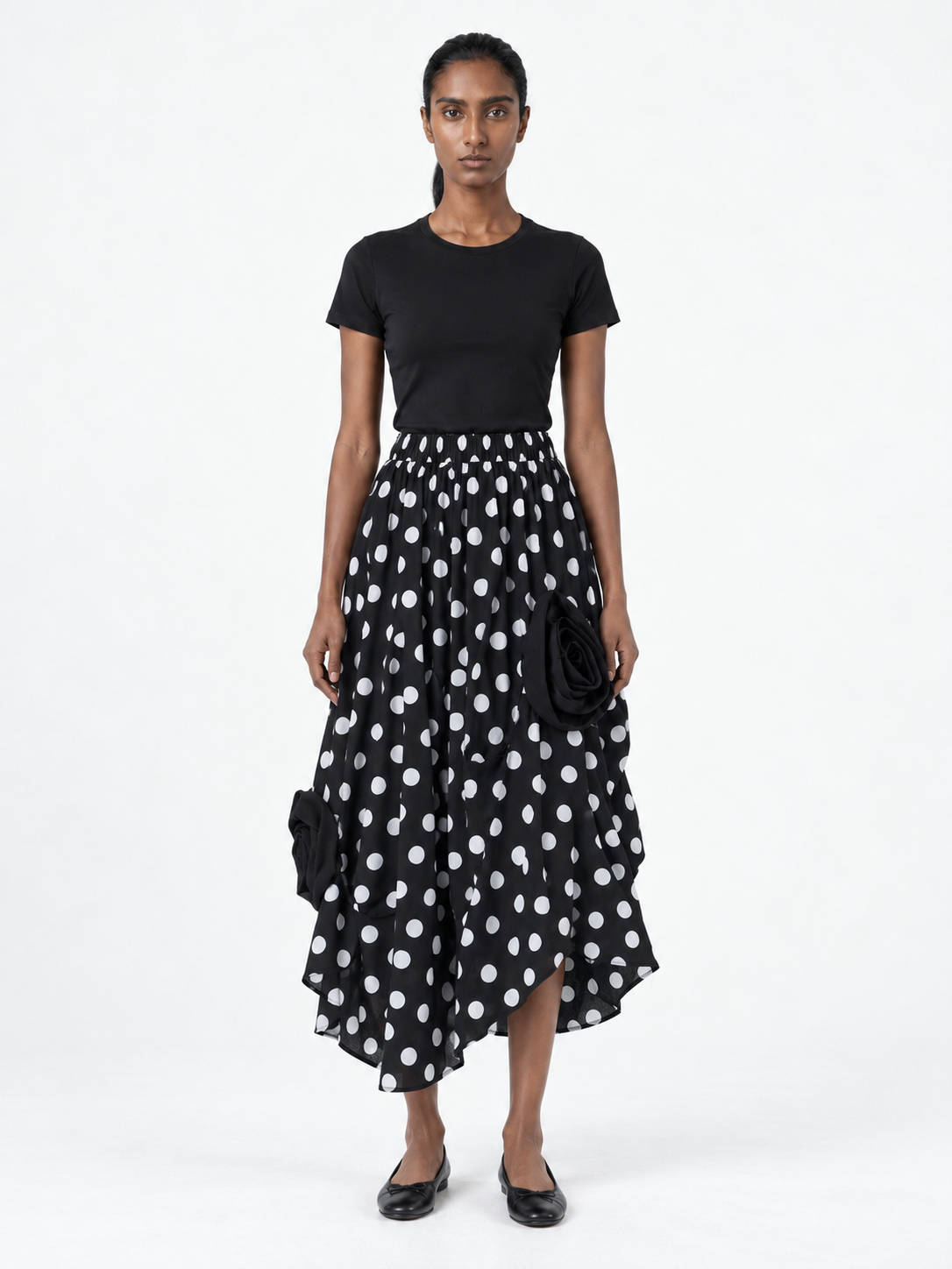 Stripe Rosette Midi Skirt
