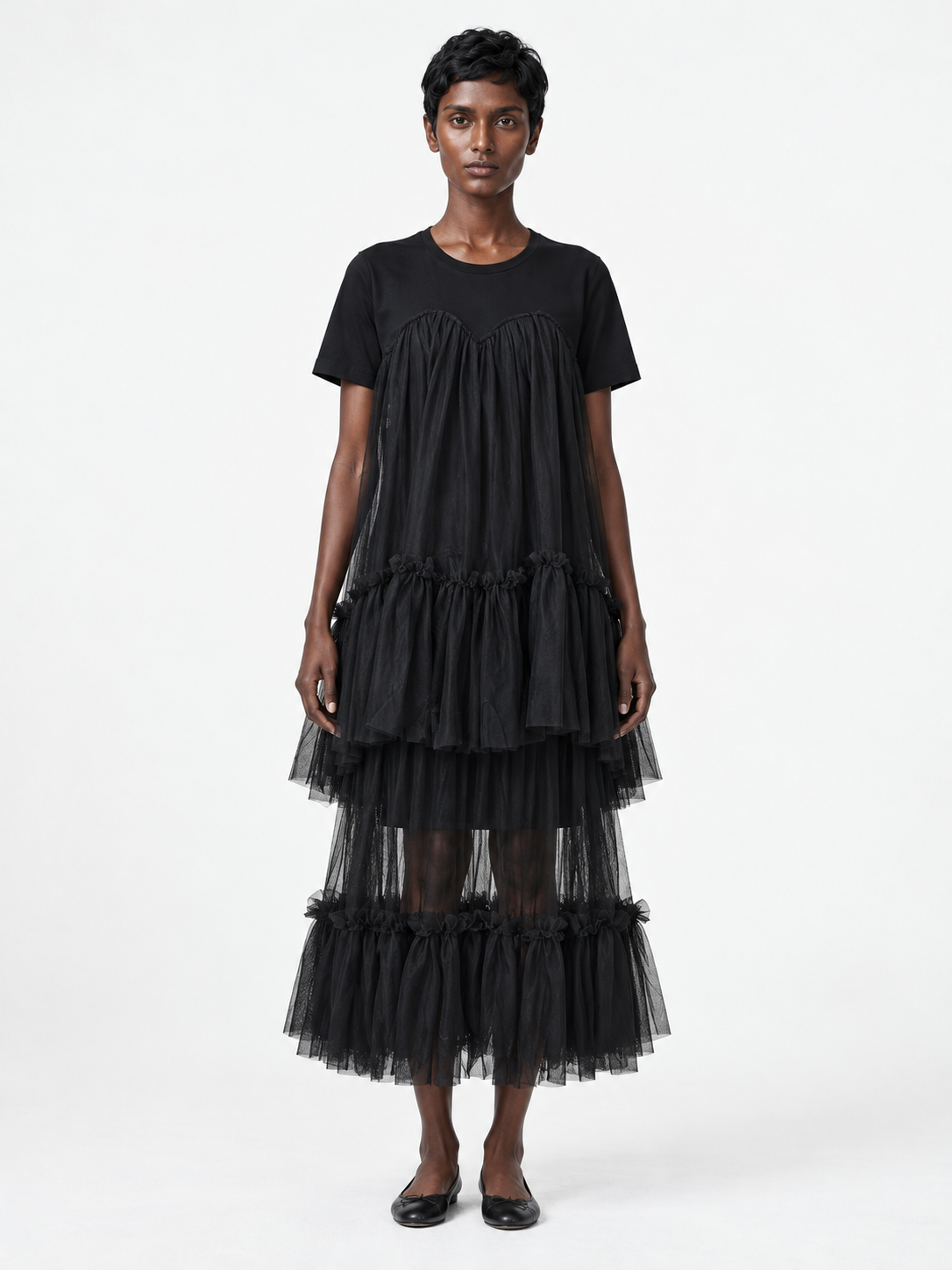 Tiered Mesh T-Shirt Dress