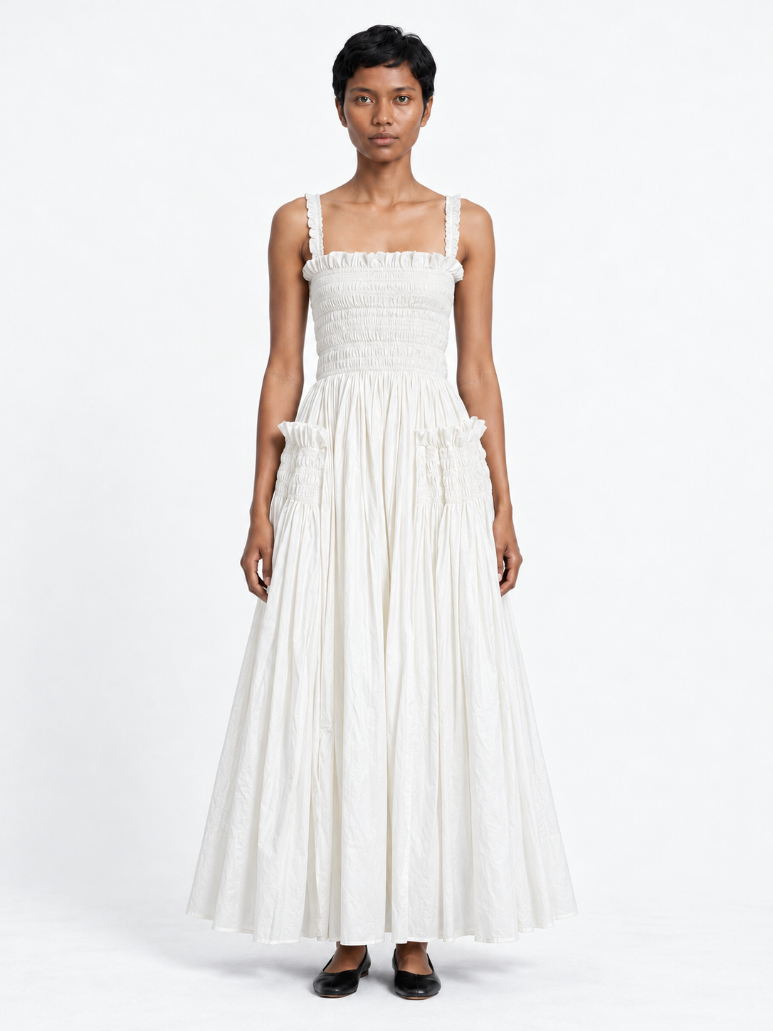 Open-Back Gathered Maxi Dress