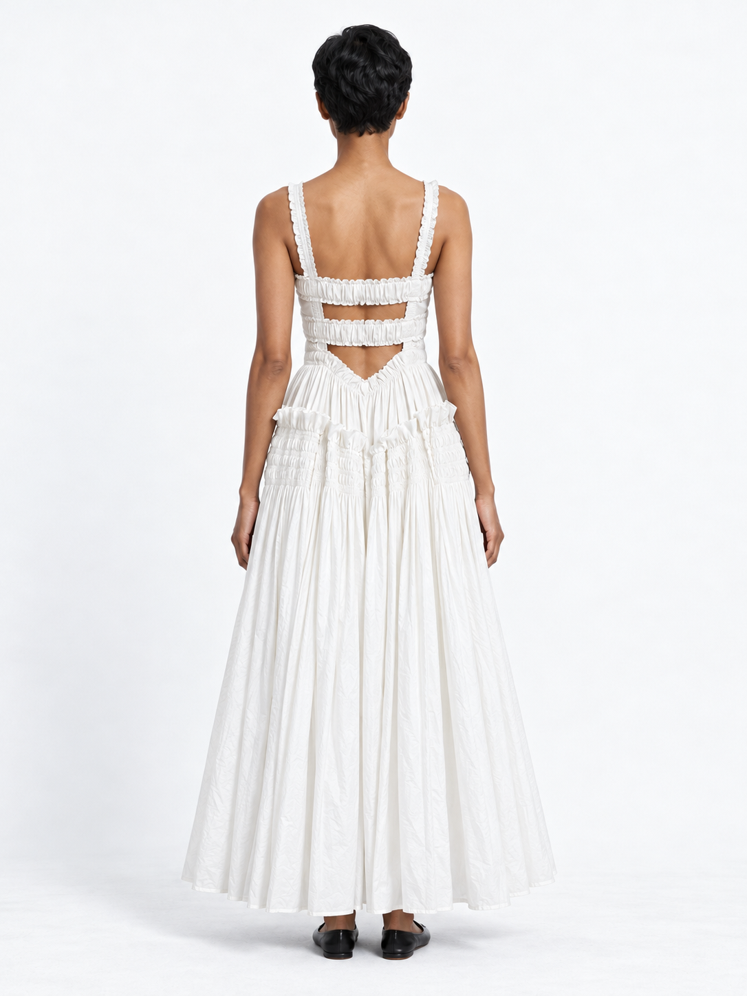 Open-Back Gathered Maxi Dress