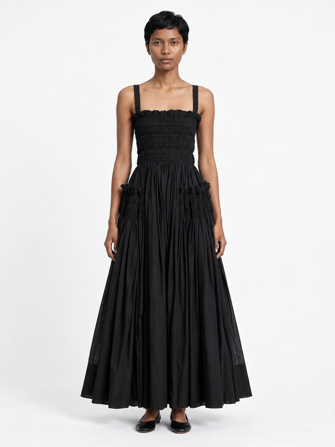 Open-Back Gathered Maxi Dress