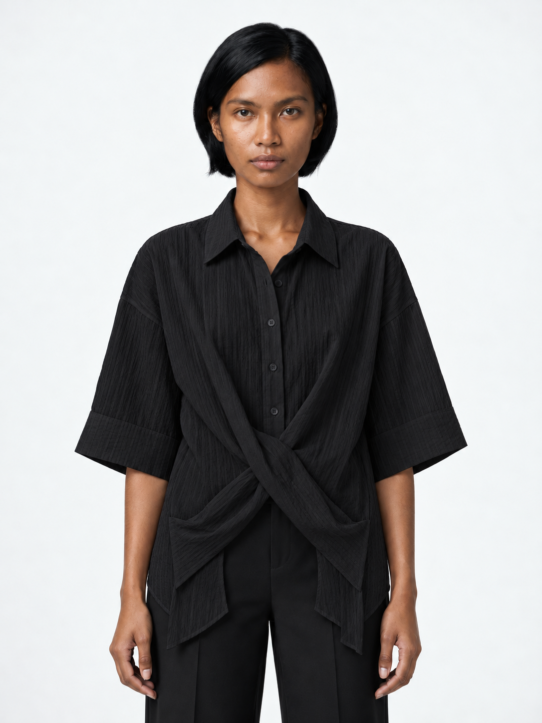 Cross-Front Short-Sleeve Shirt