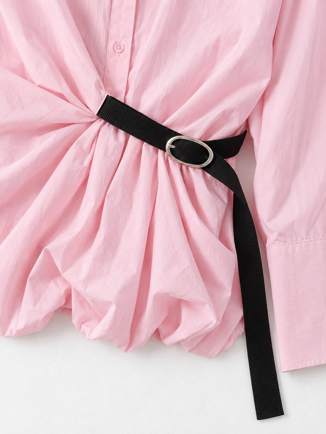 Belted Balloon-Hem Shirt