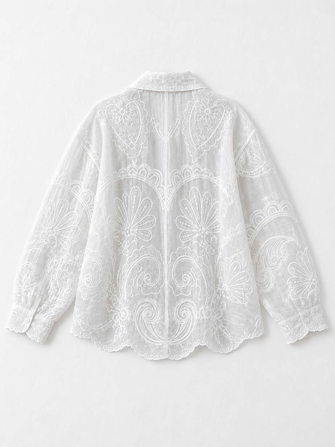 Embroidered Scallop-Hem Shirt
