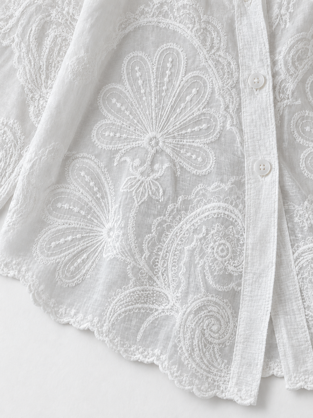 Embroidered Scallop-Hem Shirt