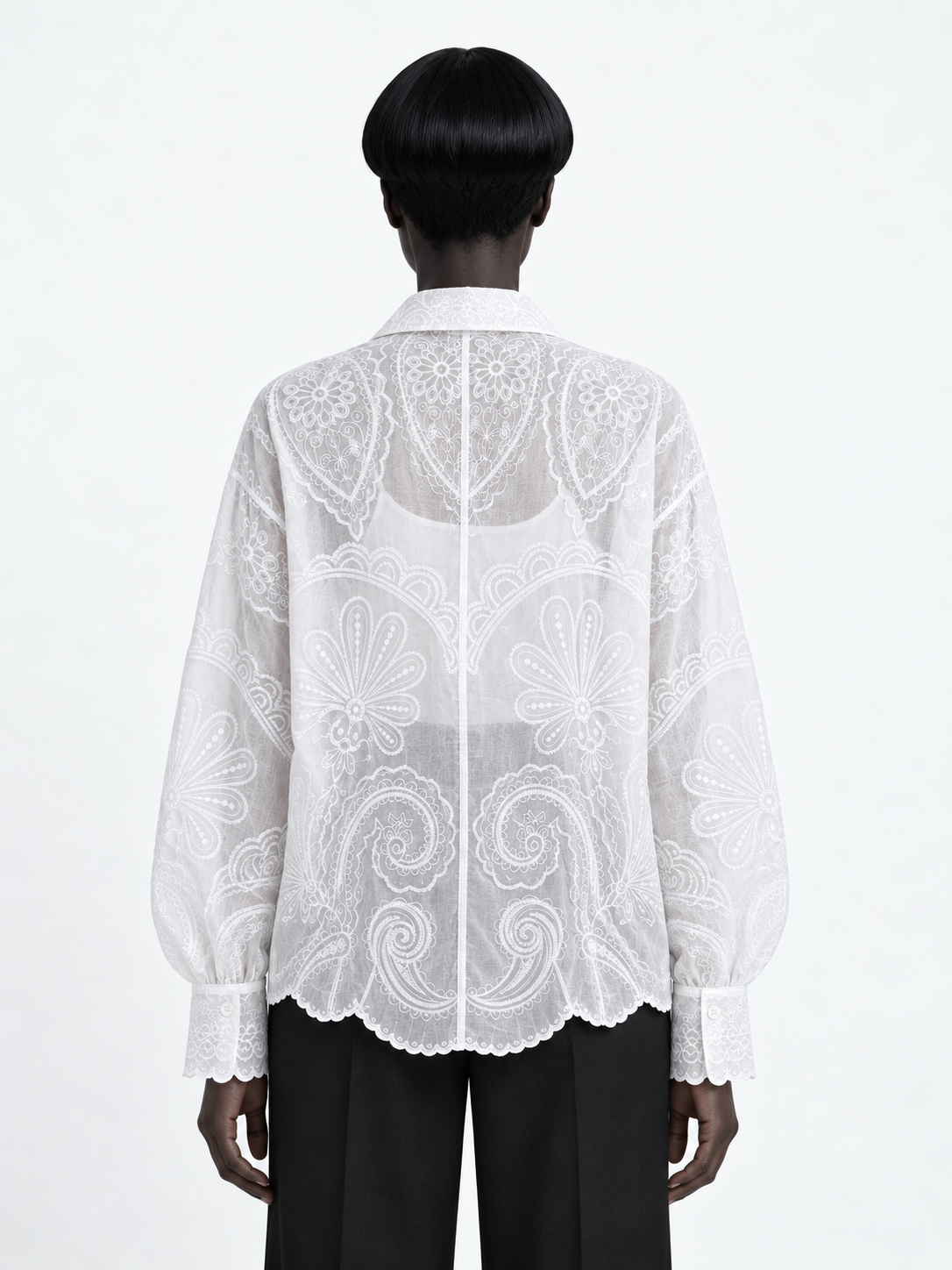Embroidered Scallop-Hem Shirt