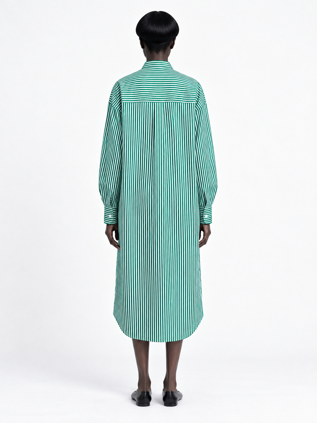 Narrow-Stripe Long Shirt Dress