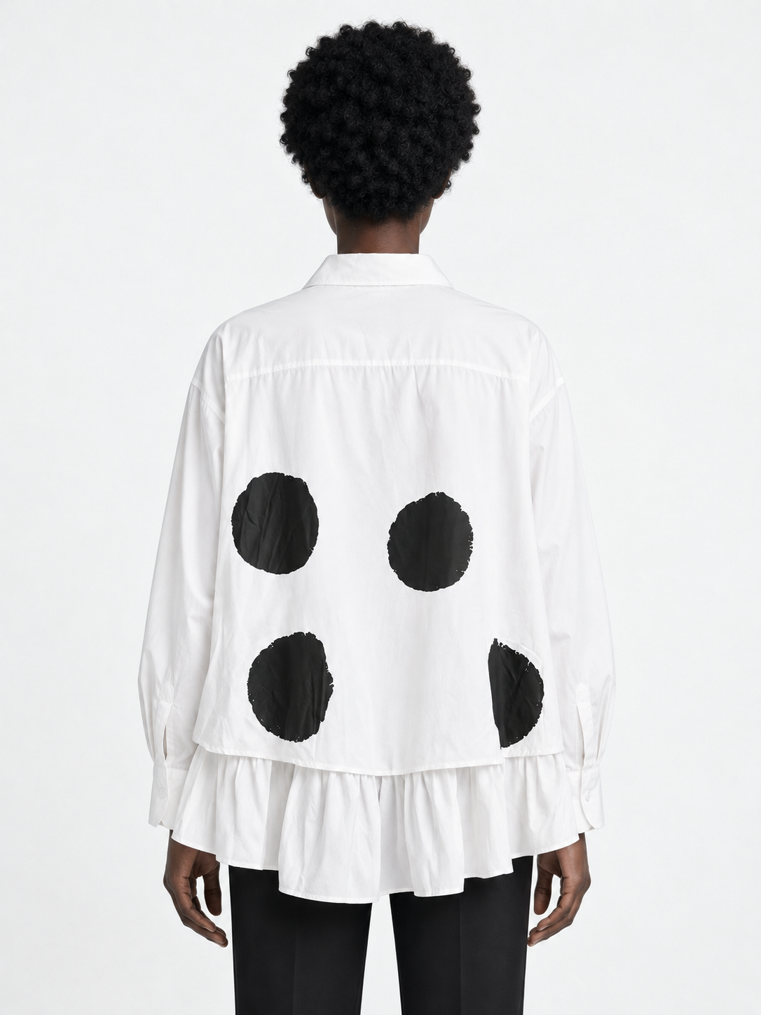 Large-Dot Ruffle-Hem Shirt