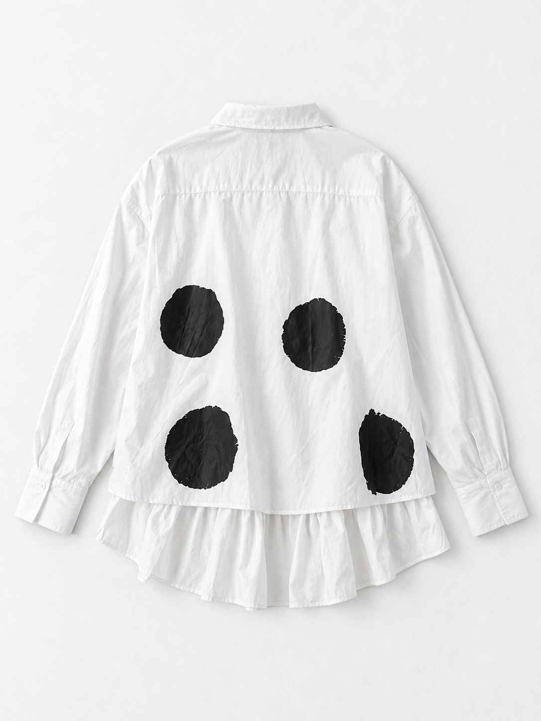 Large-Dot Ruffle-Hem Shirt