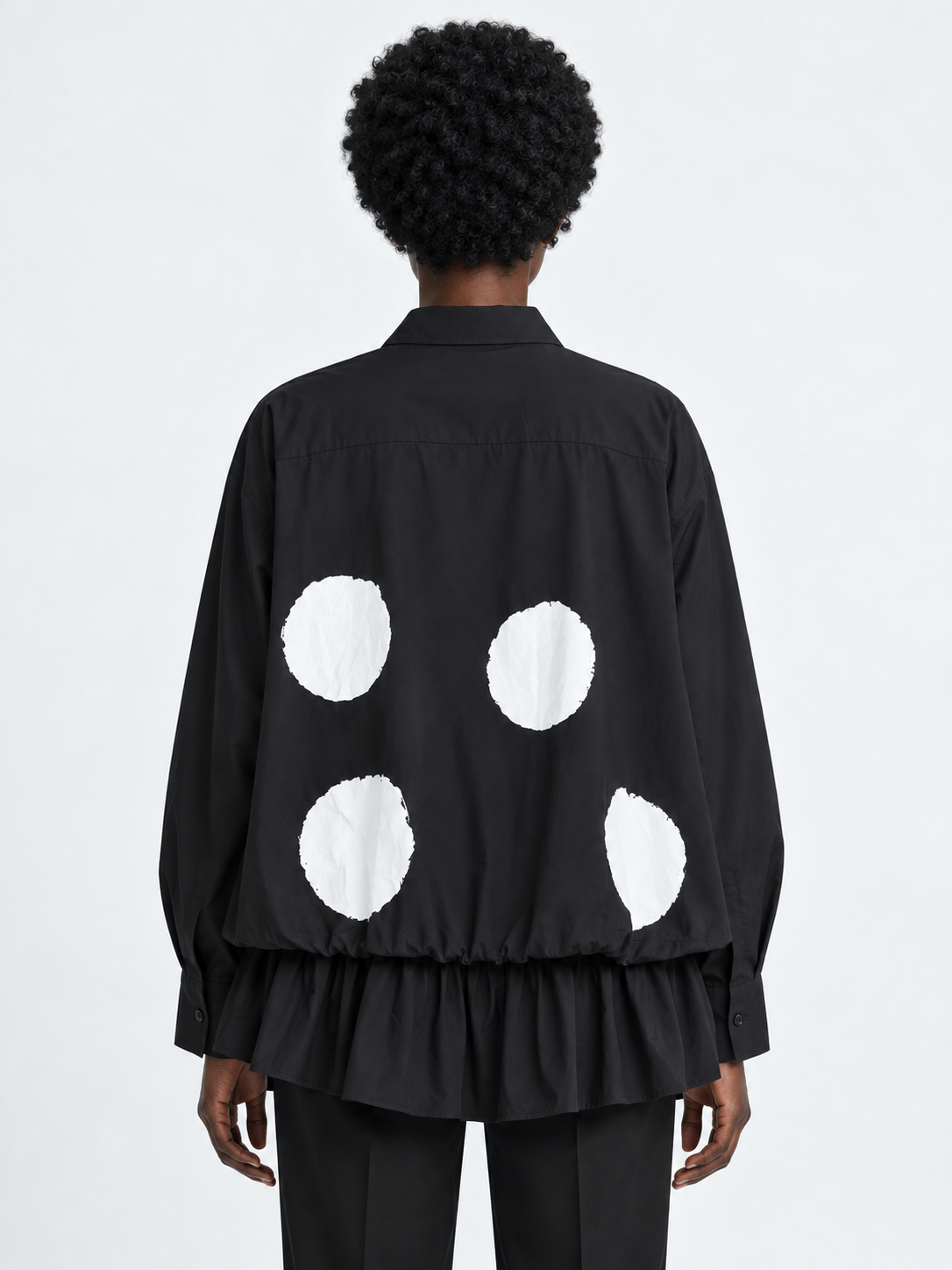 Large-Dot Ruffle-Hem Shirt