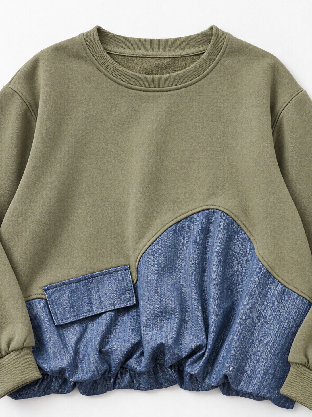 Pocket Denim-Hem Sweatshirt