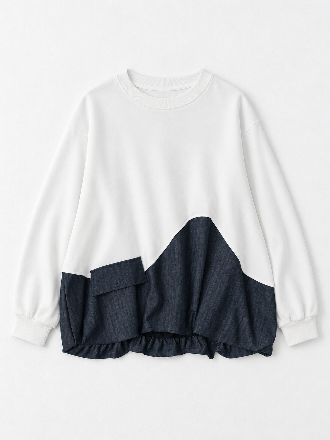 Pocket Denim-Hem Sweatshirt