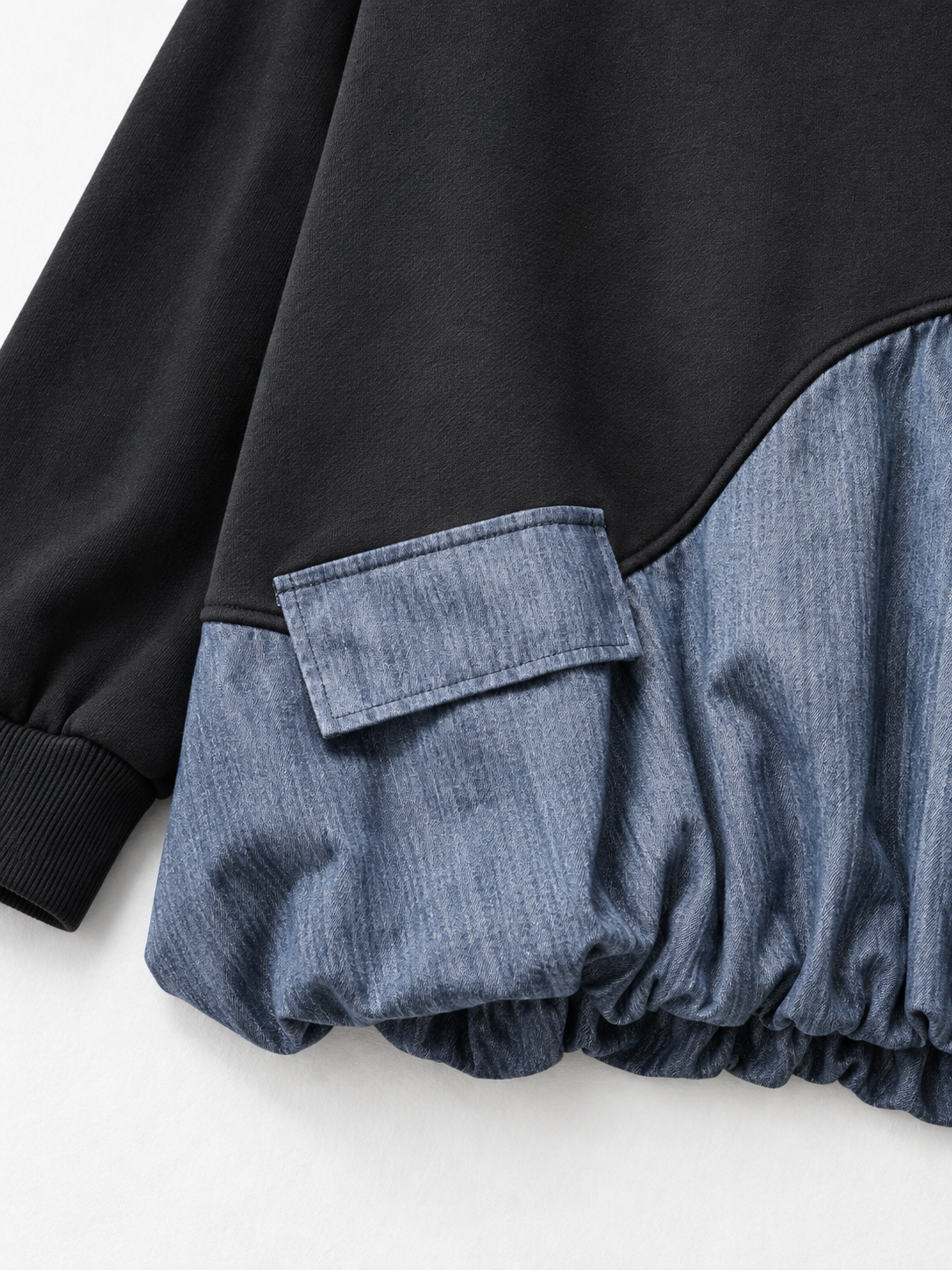 Pocket Denim-Hem Sweatshirt