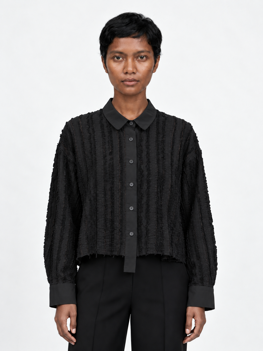 Textured Stripe Cropped Shirt