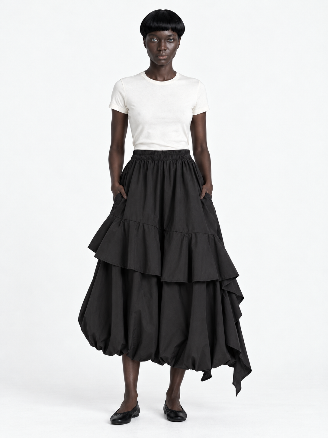 Asymmetric Ruffle Balloon Skirt