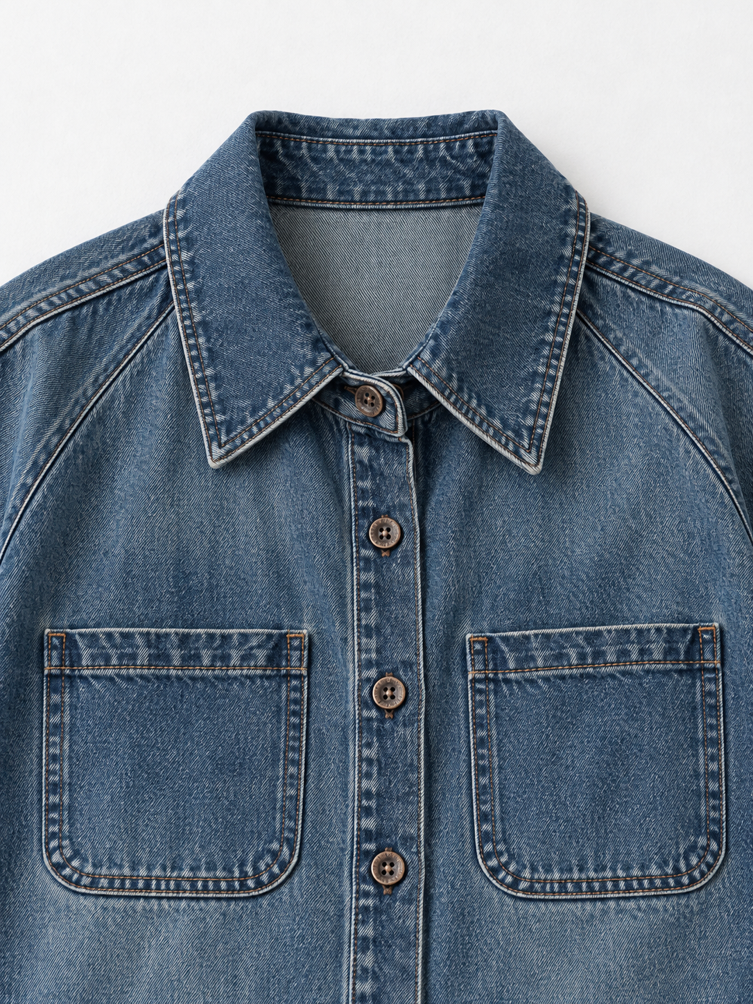 Ruffle-Hem Denim Shirt Jacket