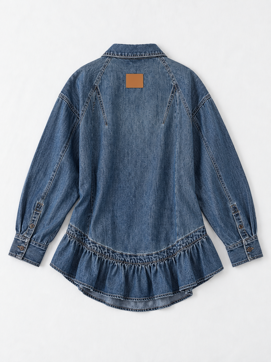 Ruffle-Hem Denim Shirt Jacket