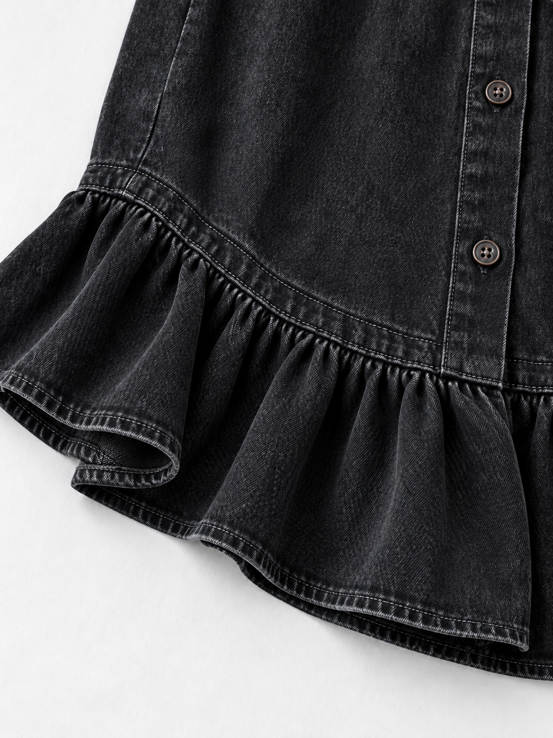 Ruffle-Hem Denim Shirt Jacket