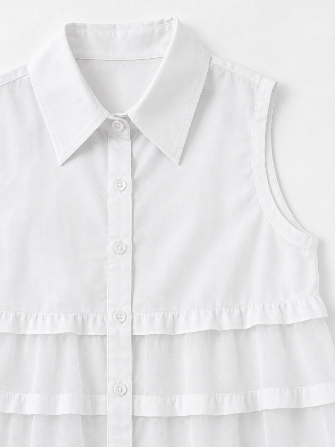 Tiered Mesh Sleeveless Shirt Dress
