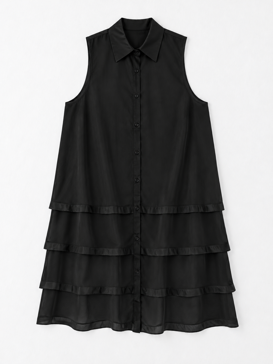 Tiered Mesh Sleeveless Shirt Dress