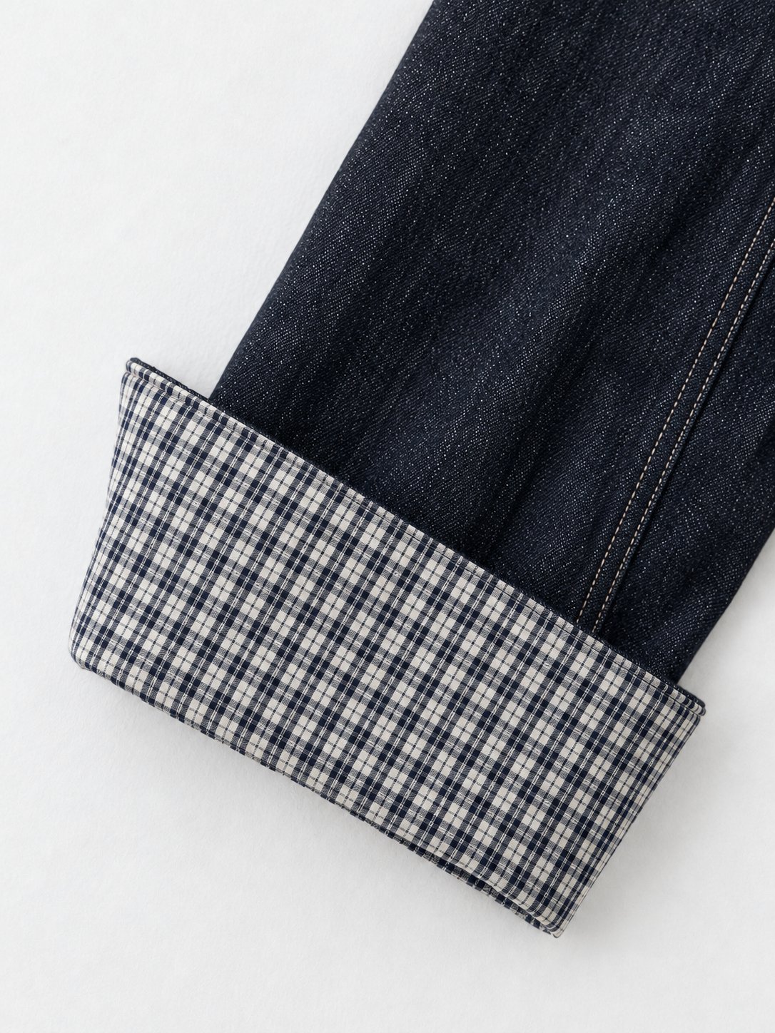 Gingham-Trim Denim Jacket