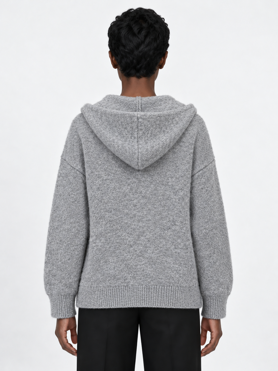 Hooded Denim-Pocket Knit Jacket