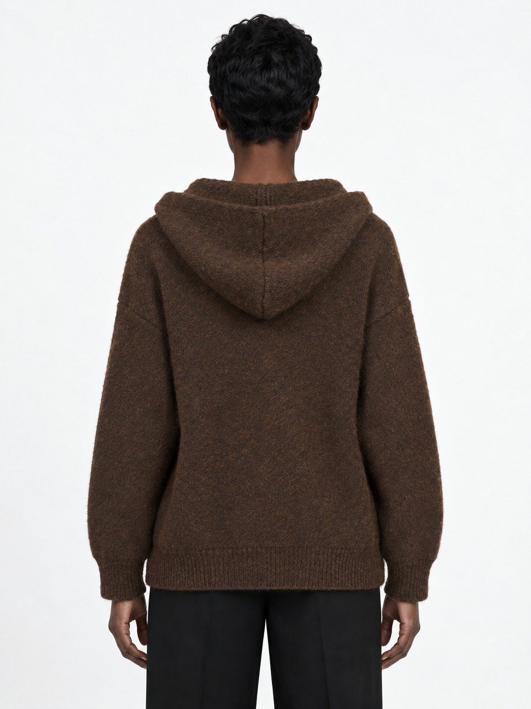 Hooded Denim-Pocket Knit Jacket
