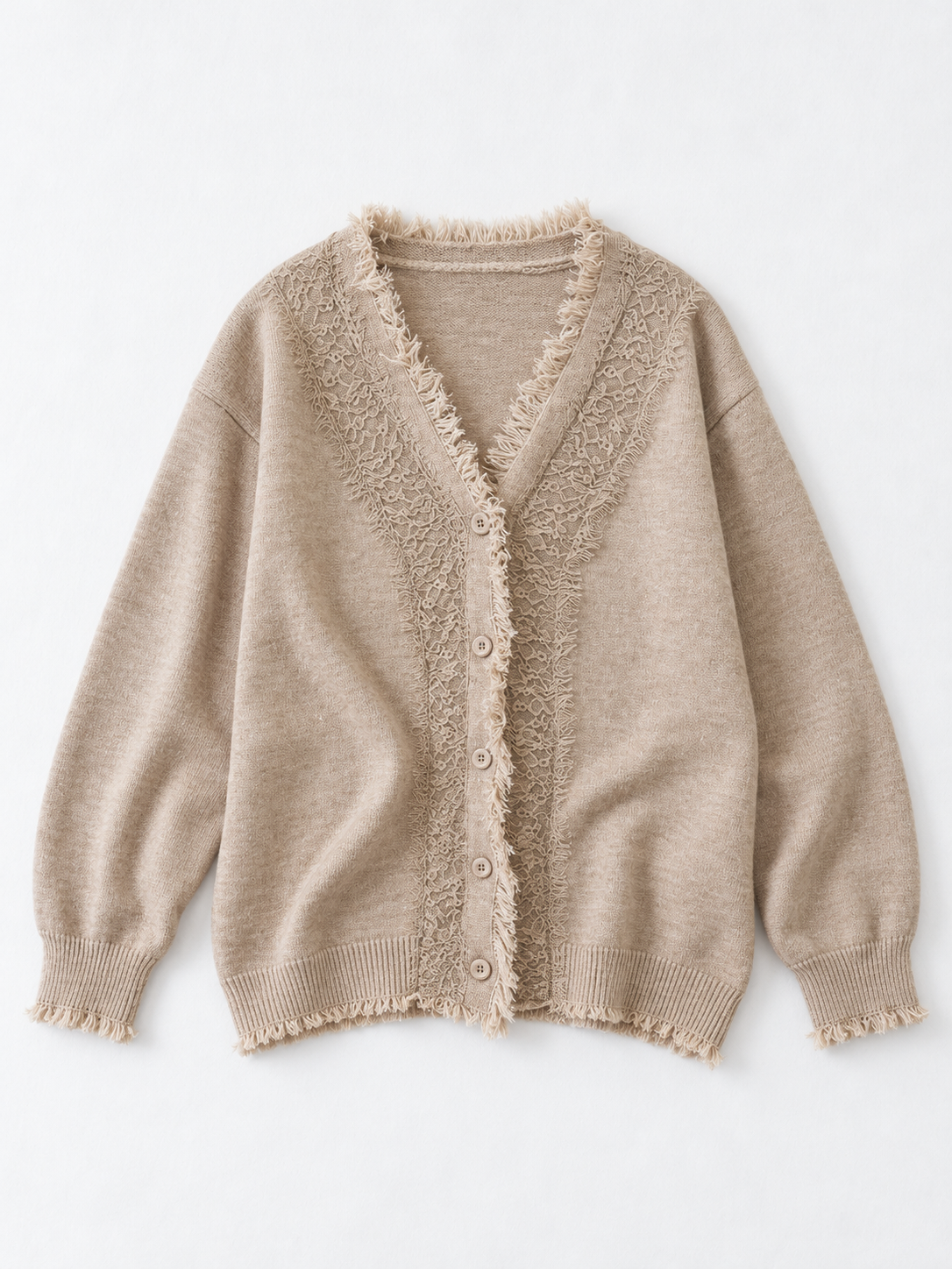 Fringe-Edge V-Neck Cardigan