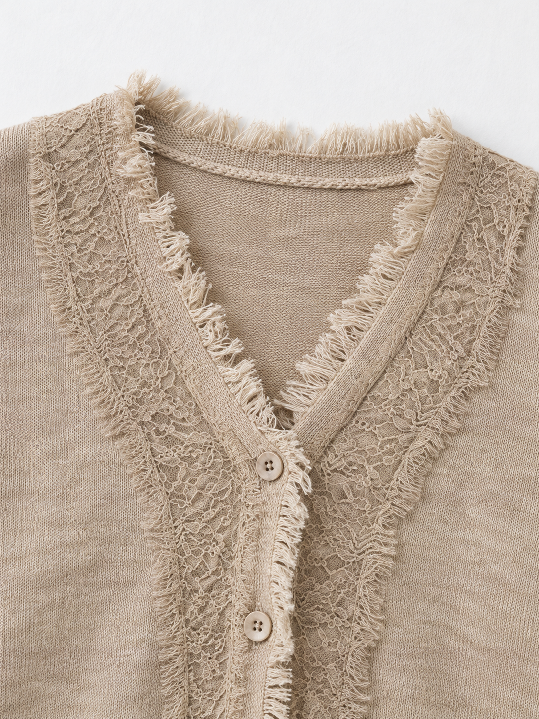 Fringe-Edge V-Neck Cardigan