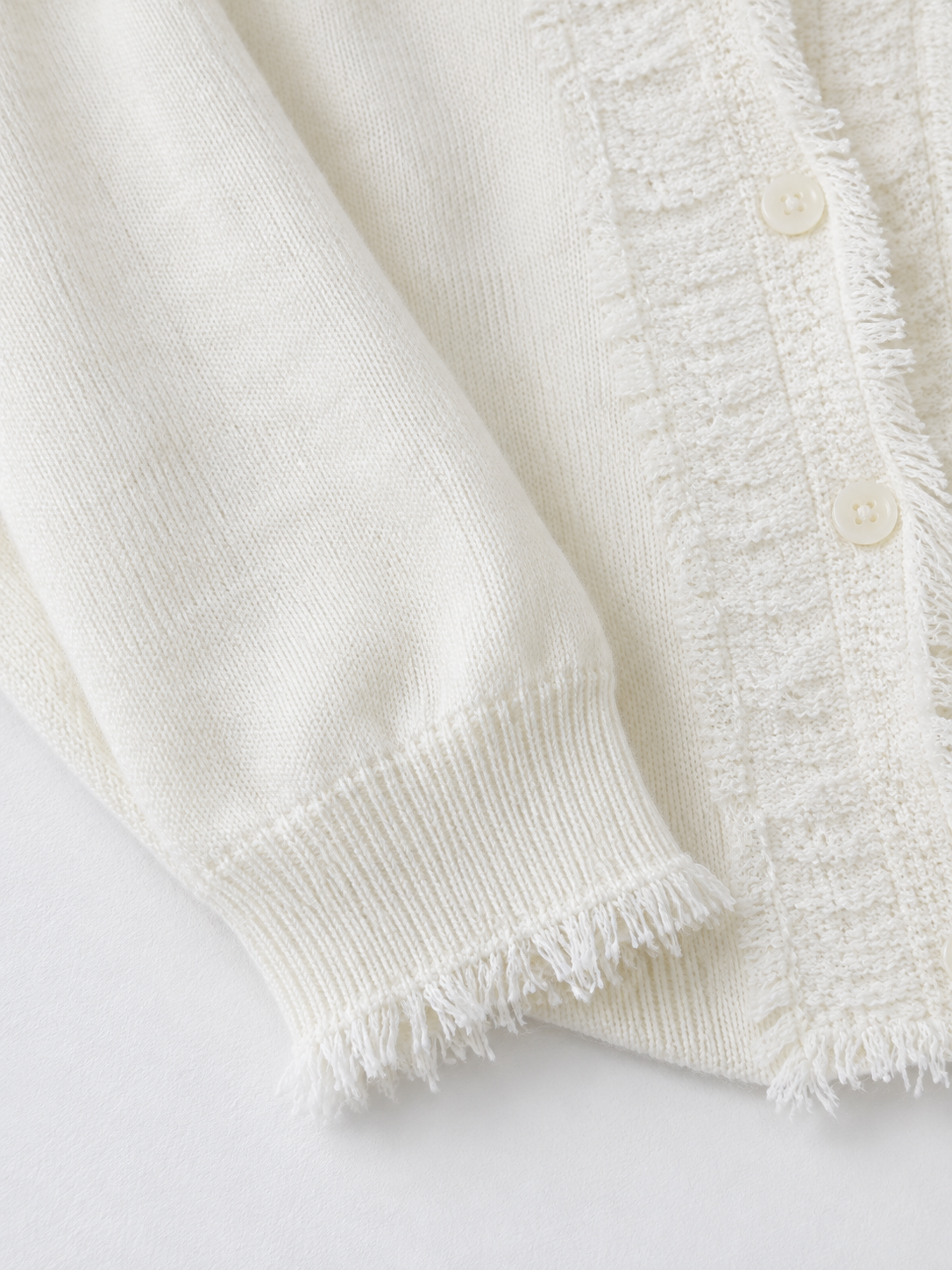 Fringe-Edge V-Neck Cardigan
