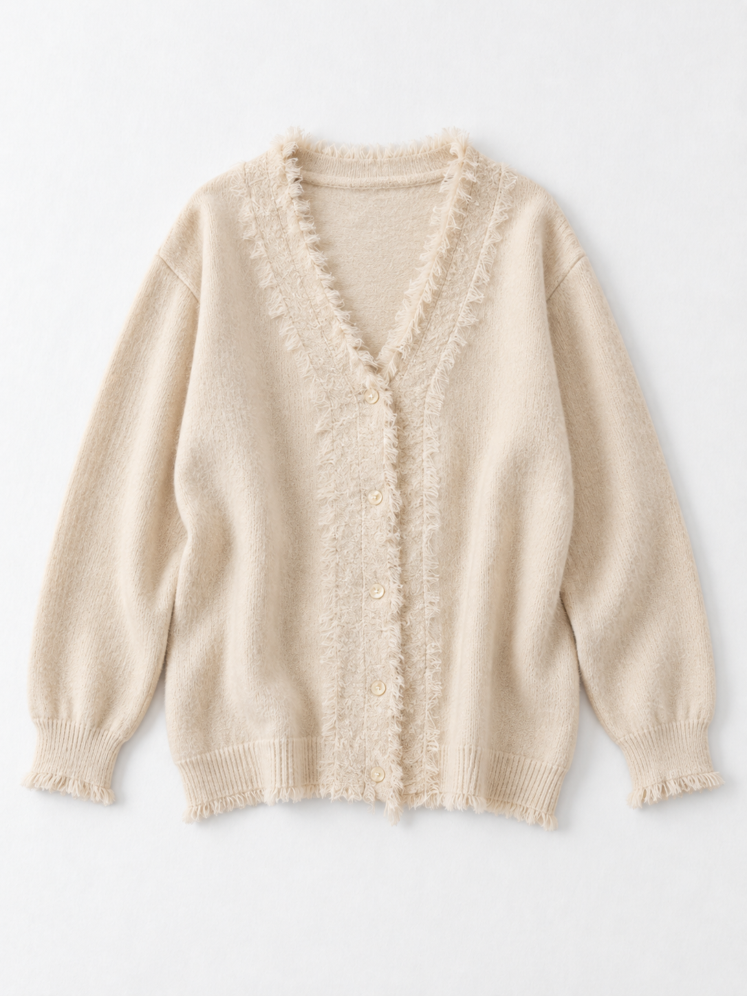Fringe-Edge V-Neck Cardigan