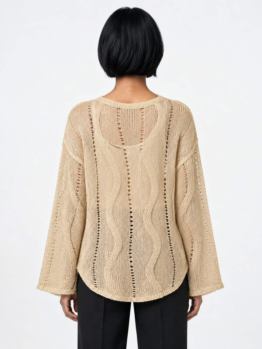 Openwork Wave-Knit Sweater