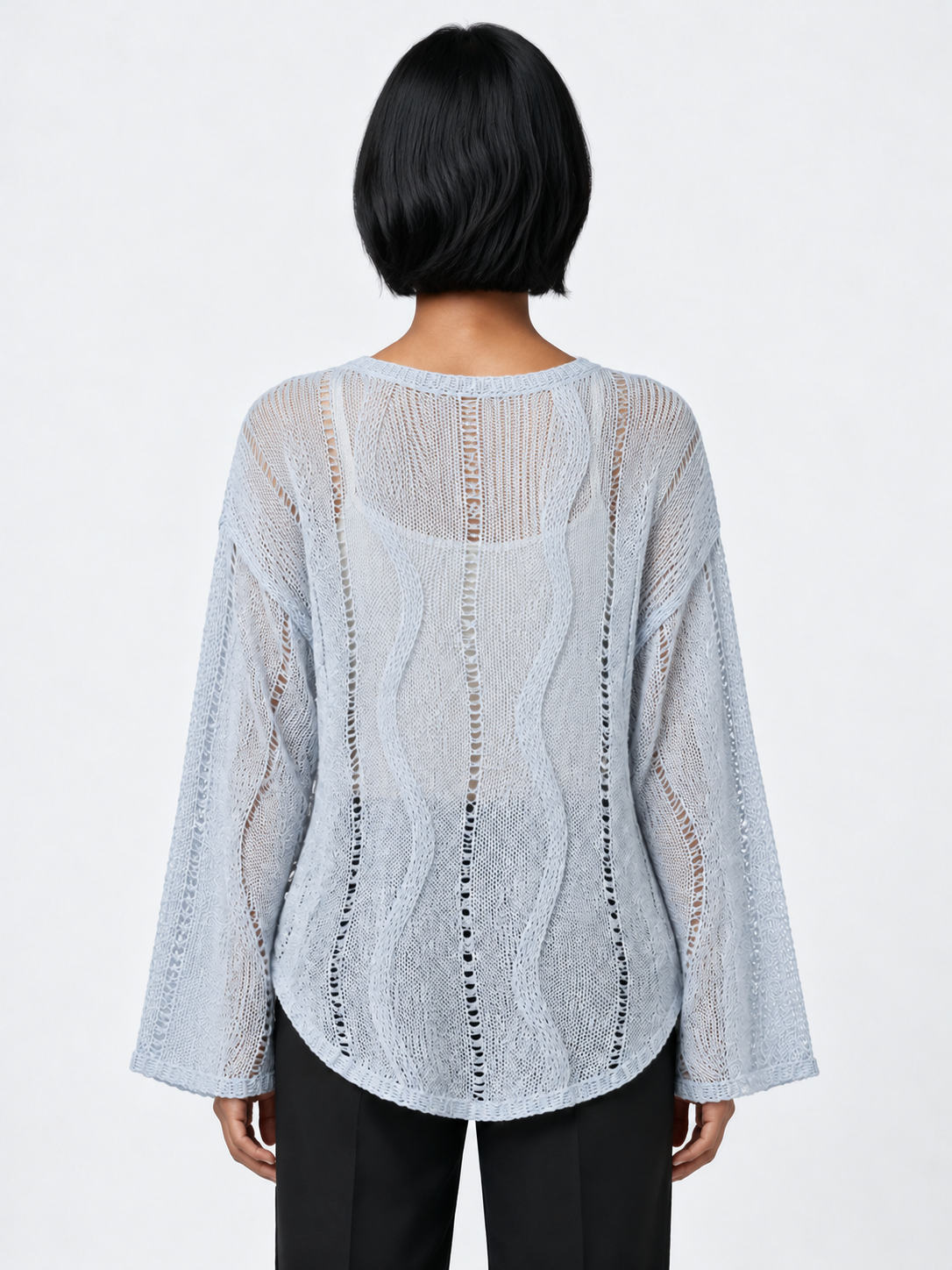 Openwork Wave-Knit Sweater