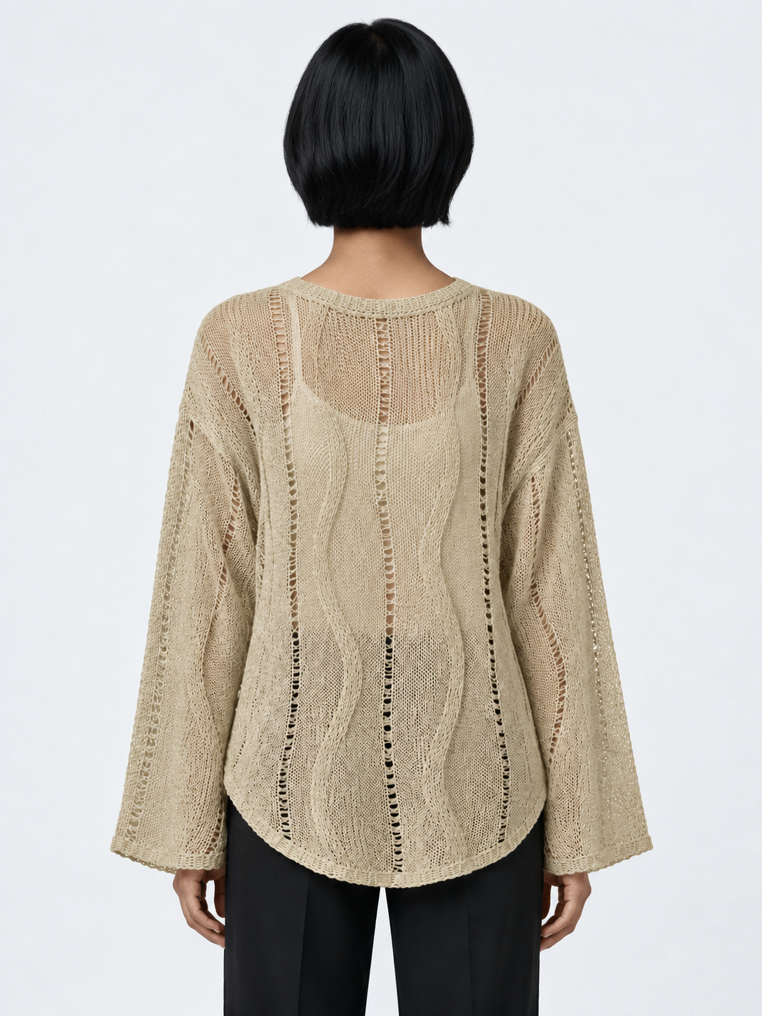 Openwork Wave-Knit Sweater