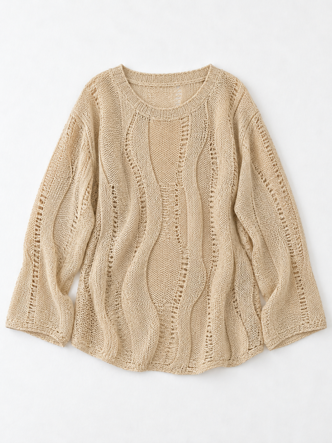 Openwork Wave-Knit Sweater