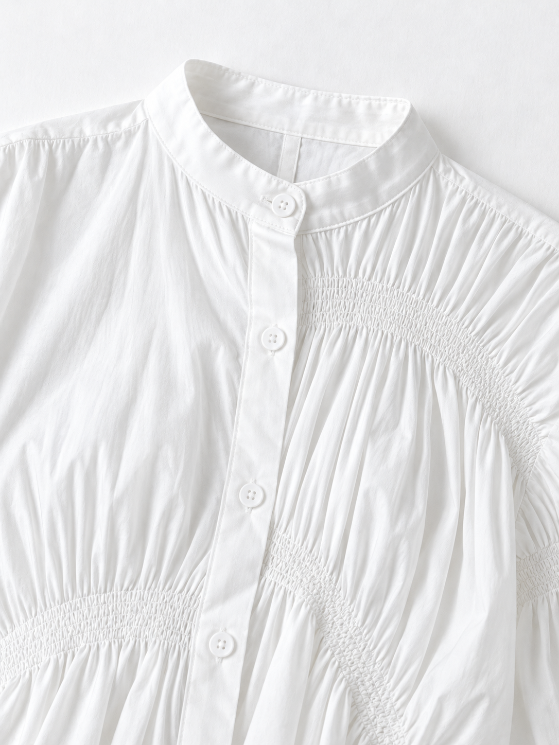 Smocked Panel Shirt Dress