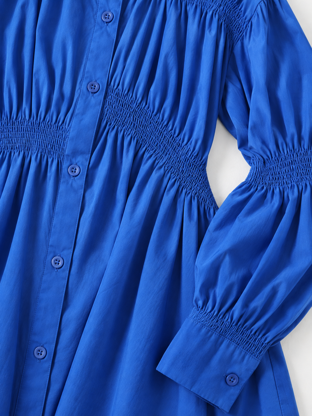 Smocked Panel Shirt Dress